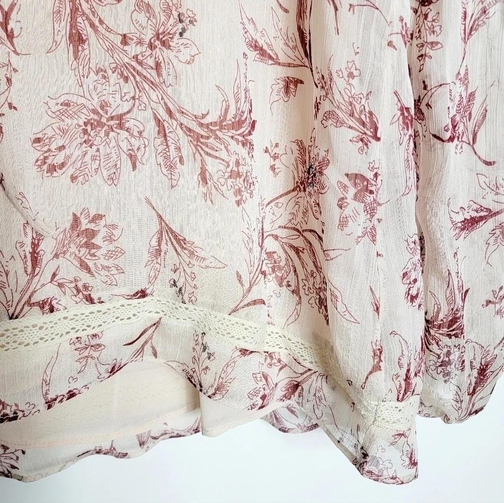 Miss Me Floral Boho Tie Women's Pullover Long Sleeves Women's Blouse Size M - Picture 4 of 7